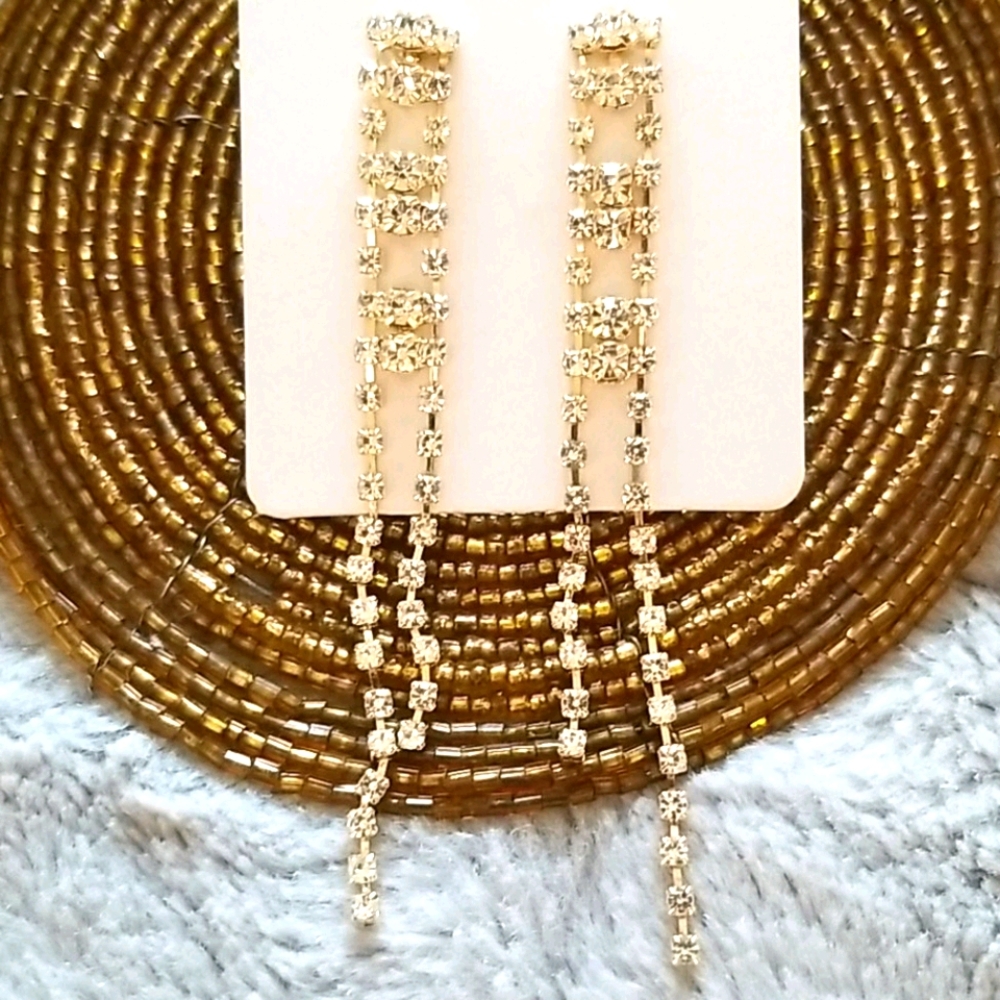 3 for $15 Delicate Long Rhinestone Earrings - Picture 2 of 2
